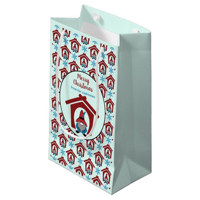 Bolsa De Regalo Pequeña Gnome para Navidades Patrón azul rojo personalizad (Angulo Anverso)