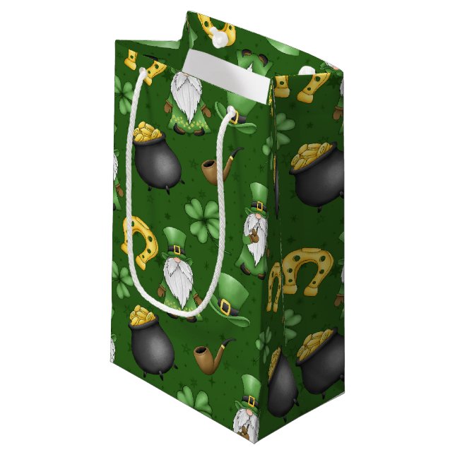 BOLSA DE REGALO PEQUEÑA GNOMES IRLANDESES SHAMROCKS HORSESHOS GOLD POTS (Angulo Anverso)