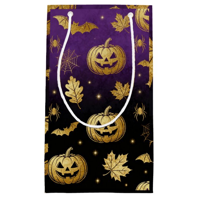 Bolsa De Regalo Pequeña Golden Pumpkin Glow – Elegant Halloween Gift Bag  (Anverso)
