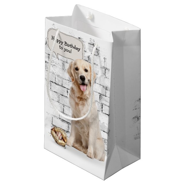 Bolsa De Regalo Pequeña Golden Retriever con béisbol y guante (Angulo Anverso)