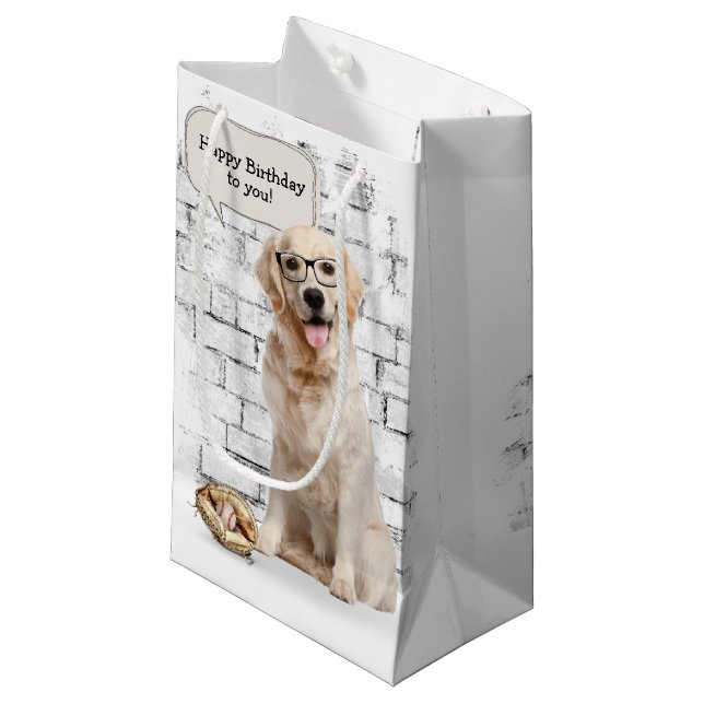 Bolsa De Regalo Pequeña Golden Retriever con béisbol y guante (Angulo Anverso)