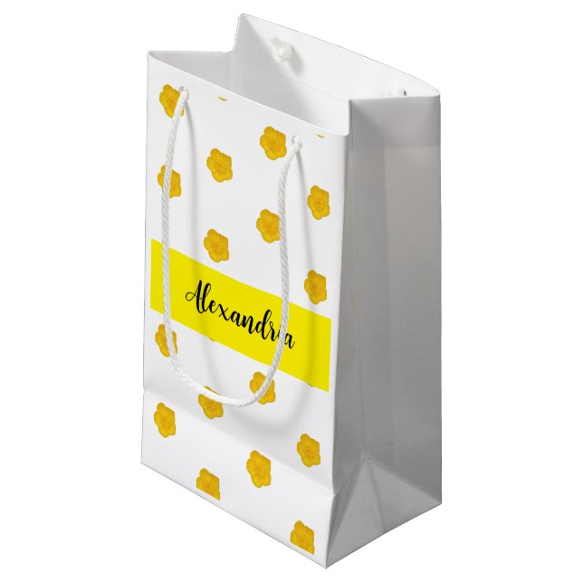 Bolsa De Regalo Pequeña Golden Yellow Wildflower  Monogram Name Gift Bag (Angulo Anverso)