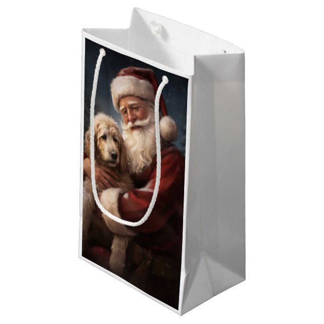 Bolsa De Regalo Pequeña Goldendoodle con Navidades festivos de Santa Claus (Angulo Anverso)
