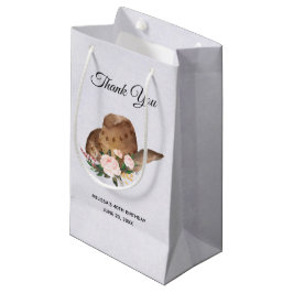 Bolsa De Regalo Pequeña Gorra marrón de vaca con flores rosadas gracias