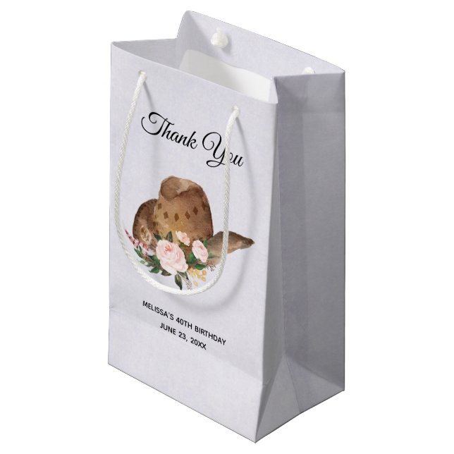 Bolsa De Regalo Pequeña Gorra marrón de vaca con flores rosadas gracias (Angulo Anverso)