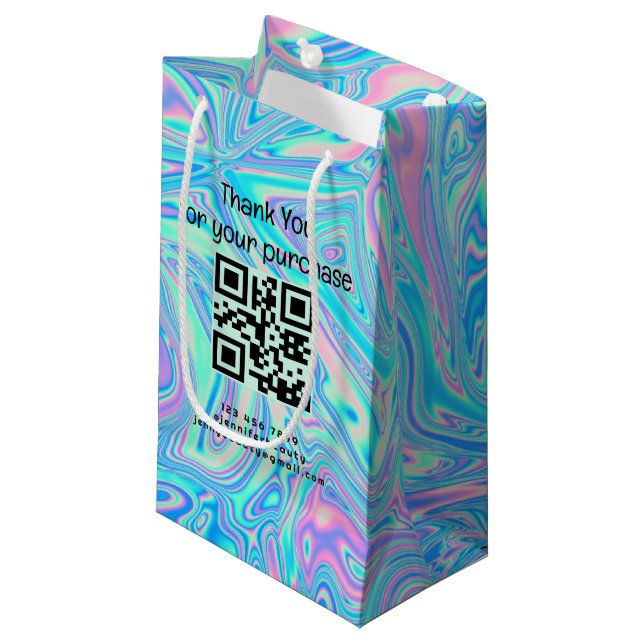 Bolsa De Regalo Pequeña gracias código qr holográfico negocio elegante (Angulo Anverso)