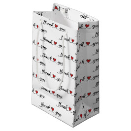 Bolsa De Regalo Pequeña Gracias Corazones Rojos Sobre Blanco