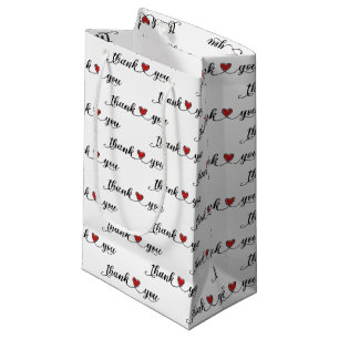 Bolsa De Regalo Pequeña Gracias Corazones Rojos Sobre Blanco