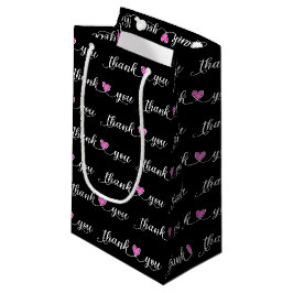 Bolsa De Regalo Pequeña Gracias Corazones Rosados En Negro