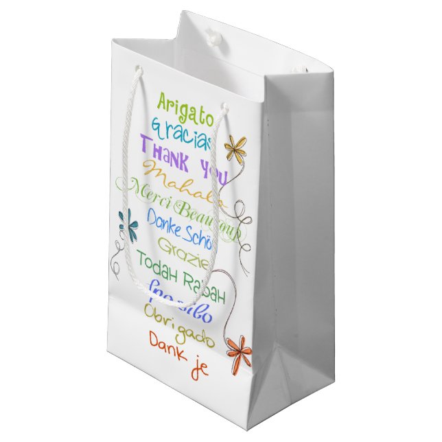 Bolsa De Regalo Pequeña Gracias en idiomas extranjeros (Angulo Anverso)