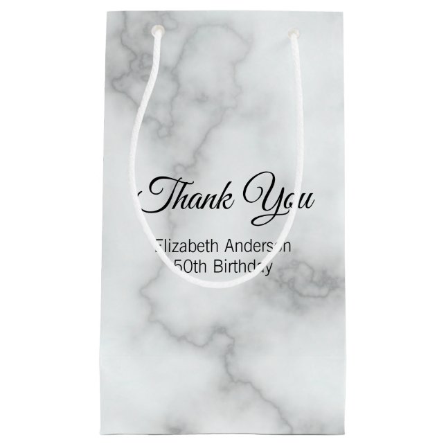 Bolsa De Regalo Pequeña Gracias Faux White Marble Elegant Birthday Party (Anverso)