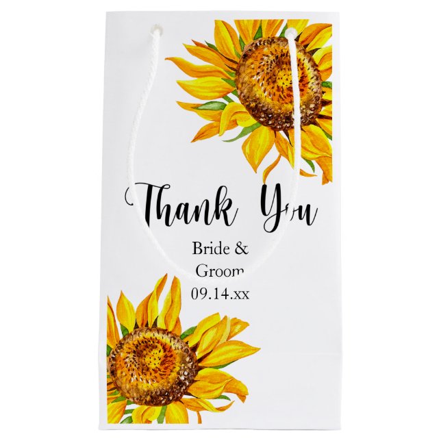 Bolsa De Regalo Pequeña Gracias Girasol amarillo en Boda pequeño regalo B (Anverso)
