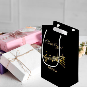 Bolsa De Regalo Pequeña Gracias notas musicales nombre oro negro