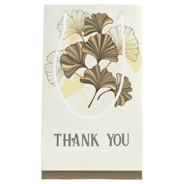 Bolsa De Regalo Pequeña Gracias personalizado Brown y White Leaf (Anverso)