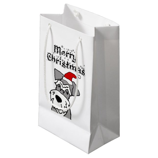 Bolsa De Regalo Pequeña Gracioso perro Schnauzer Feliz Navidad (Angulo Anverso)