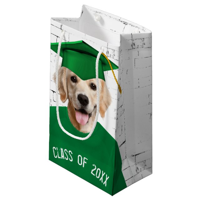 Bolsa De Regalo Pequeña Graduado de Golden Retriever con tapa verde (Angulo Anverso)