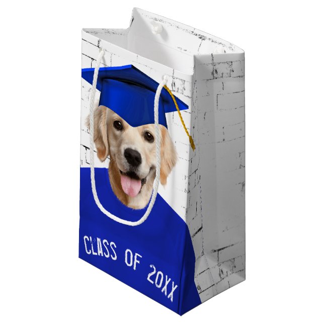 Bolsa De Regalo Pequeña Graduado de Golden Retriever con tapón azul (Angulo Anverso)