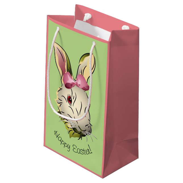 Bolsa De Regalo Pequeña Gráfica de conejo de Pascua con arco rosado (Angulo reverso)