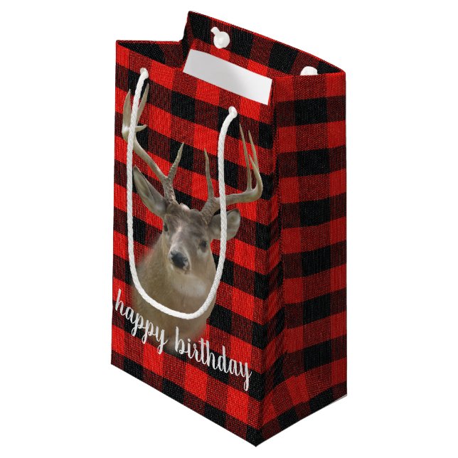Bolsa De Regalo Pequeña gran ciervo negro en lumberjack plaid (Angulo Anverso)