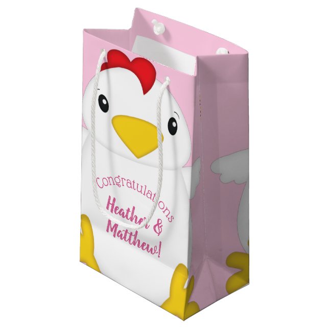 Bolsa De Regalo Pequeña Granja rosa Baby Shower de pollo (Angulo Anverso)