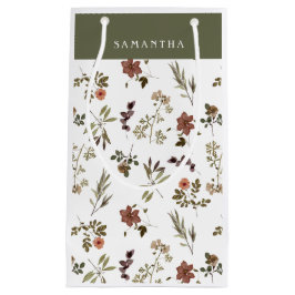 Bolsa De Regalo Pequeña Green Burgundy Wildflower Monogram Name