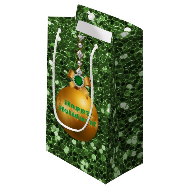 Bolsa De Regalo Pequeña Green Faux Purpurina Gold Ball Ornament Jewel (Angulo Anverso)