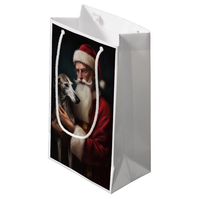 Bolsa De Regalo Pequeña Greyhound Con Navidades Festividades De Santa Clau (Angulo Anverso)