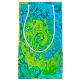 Bolsa De Regalo Pequeña Groovy Chartreuse y Aquamarine Liquid Swirl