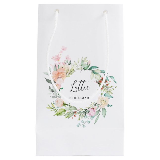 Bolsa De Regalo Pequeña Guirnalda de Rosas Florales Dama de Honor Despedid (Anverso)