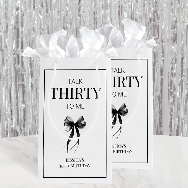 Bolsa De Regalo Pequeña Habla Treinta para mí negro simple Fiesta de los 3 (Talk Thirty to Me Black Simple 30th Birthday Party Small Gift Bag)