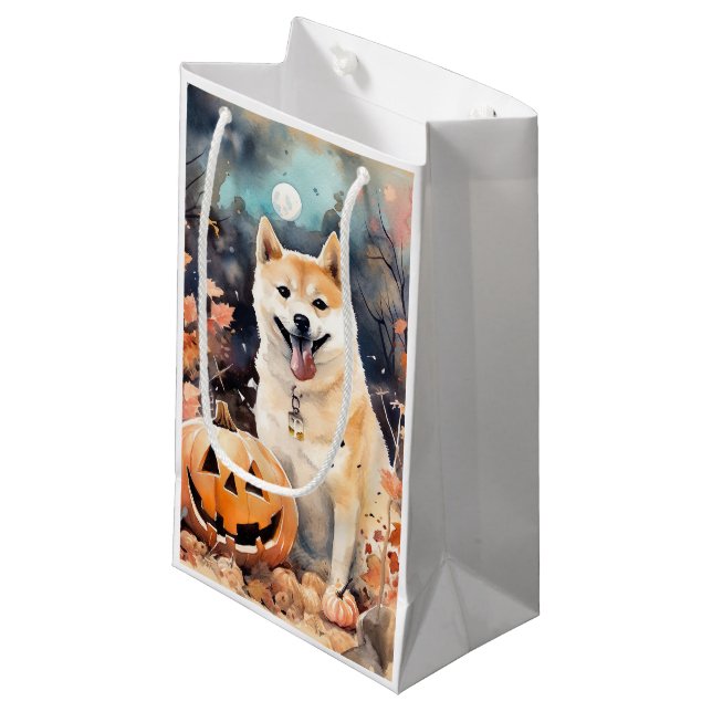 Bolsa De Regalo Pequeña Halloween Akita con calabazas aterradoras (Angulo Anverso)