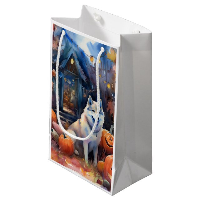Bolsa De Regalo Pequeña Halloween Alaskan Malamute con calabazas aterrador (Angulo Anverso)