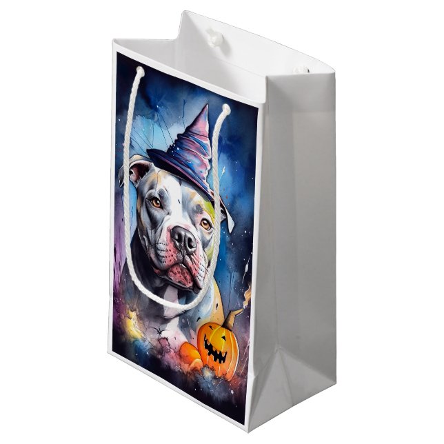 Bolsa De Regalo Pequeña Halloween American Staffordshire Con Calabazas (Angulo Anverso)