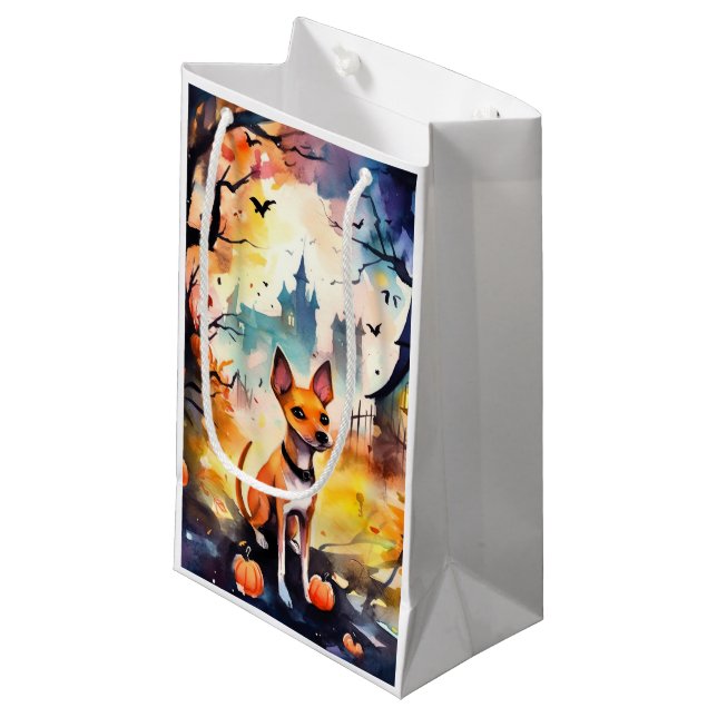 Bolsa De Regalo Pequeña Halloween Basenji con calabazas temerosas (Angulo Anverso)