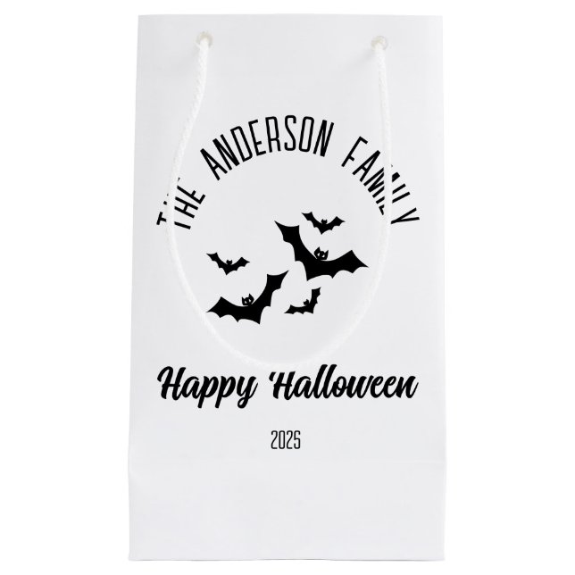 Bolsa De Regalo Pequeña Halloween Black Bats Nombre personalizado año (Anverso)
