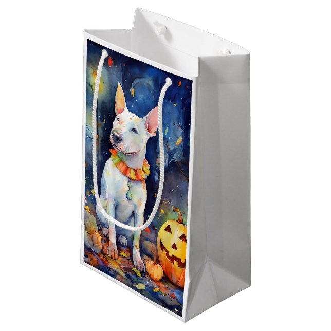 Bolsa De Regalo Pequeña Halloween Bull Terrier con calabazas aterradoras (Angulo Anverso)