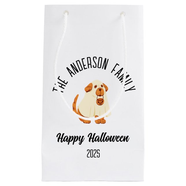 Bolsa De Regalo Pequeña Halloween Cute Dog Ghost Costume Nombre Personaliz (Anverso)
