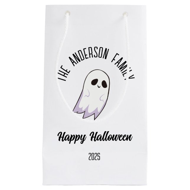 Bolsa De Regalo Pequeña Halloween Cute Ghost Personalizado Nombre Año (Anverso)
