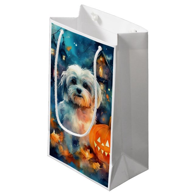Bolsa De Regalo Pequeña Halloween Havanese con calabazas aterradoras (Angulo Anverso)