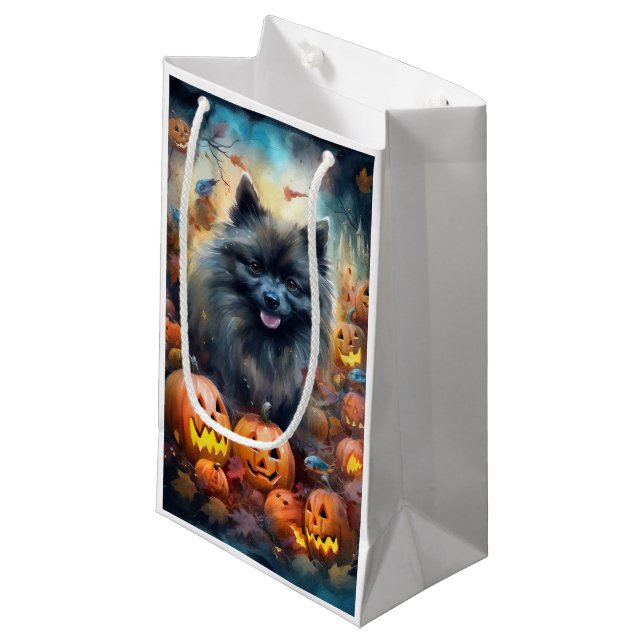 Bolsa De Regalo Pequeña Halloween Keeshond con calabazas aterradoras (Angulo Anverso)