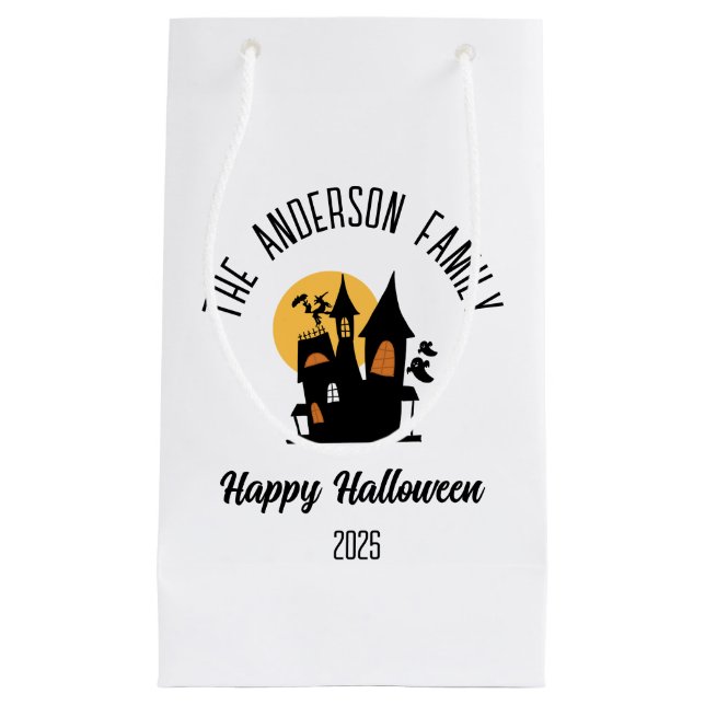 Bolsa De Regalo Pequeña Halloween Scary Haunted House Nombre personalizado (Anverso)