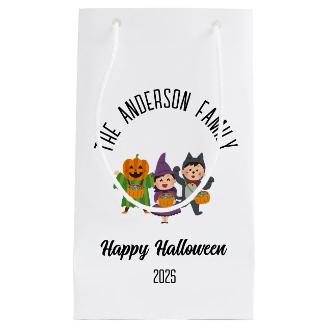 Bolsa De Regalo Pequeña Halloween Trick o Trato Nombre Personalizado (Anverso)