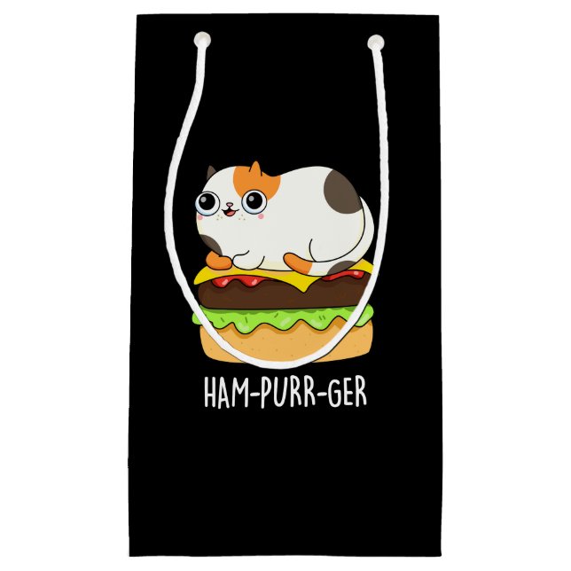 Bolsa De Regalo Pequeña Ham-Purr-Ger Funny Cat Hamburger Pun Dark BG (Anverso)