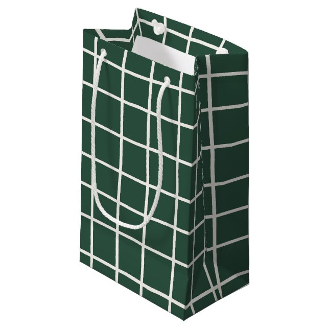 Bolsa De Regalo Pequeña Hand Drawn Forest Green and White Grid Holiday (Angulo Anverso)