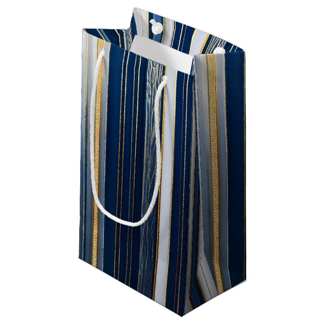 Bolsa De Regalo Pequeña Hanukkah Blues Stripes Blue White Gold (Angulo Anverso)