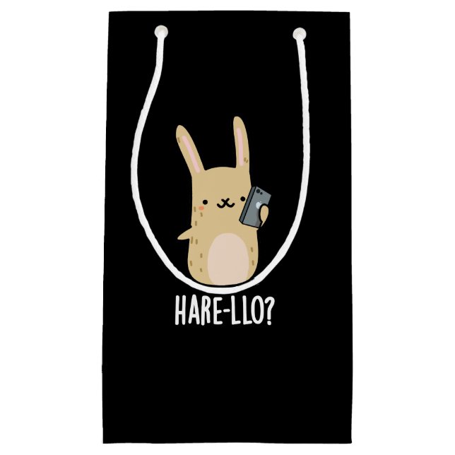 Bolsa De Regalo Pequeña Hare-llo There Funny Hare Rabbit Pun Dark BG (Anverso)