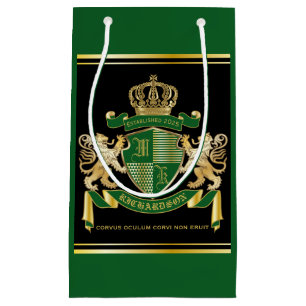 Bolsa De Regalo Pequeña Haz tu propio escudo de armas verde León de Oro