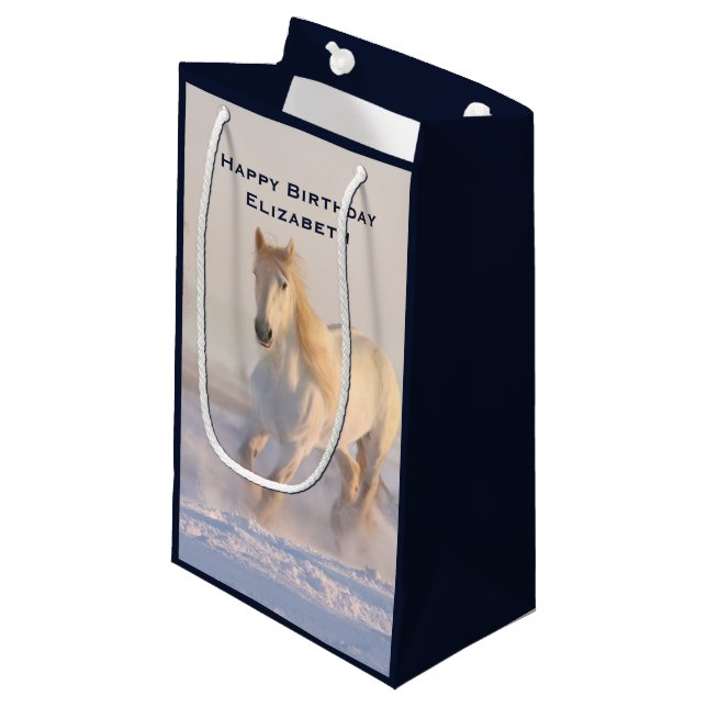 Bolsa De Regalo Pequeña Hermosa Gallopaje de Caballo Blanco en cumpleaños  (Angulo Anverso)