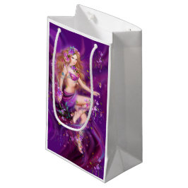 Bolsa De Regalo Pequeña hermosa mujer de fantasía con flores moradas