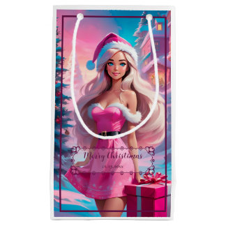 Bolsa De Regalo Pequeña Hermoso Chica de Navidades rosados 01